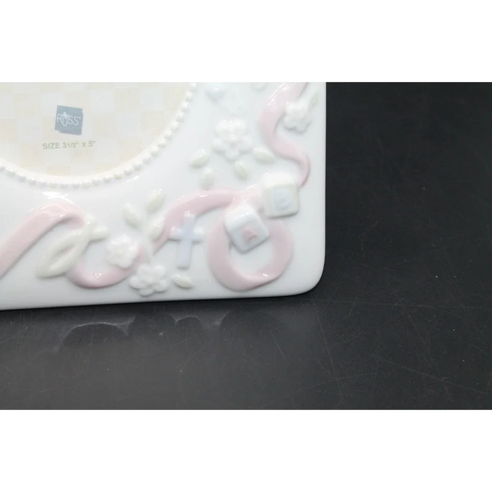 Russ Baby Christening Gifts from Heaven Ceramic Picture Frame White Pink 3.5x5